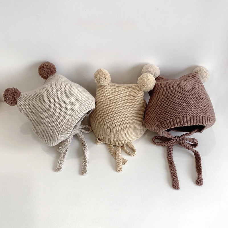 New 2022 Winter Crochet Baby Hat Soft Pompom Infant Toddler Cap Beanie Solid Color Kids Knitted Warm Bonnet Hat 6 Colors enlarge