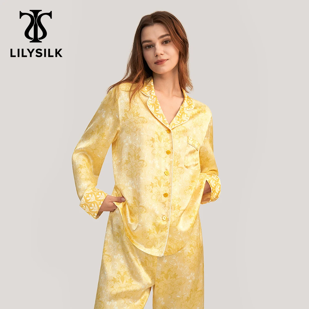 

Пижама LILYSILK Женская атласная, комплект из 2 предметов, повседневная одежда для сна, 19 Момми, шелк с золотой лилией, 2022