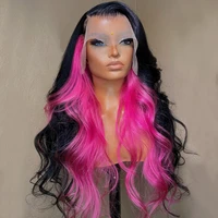 free part black highligh pink lace frontal wig body wave wigs heat resistant fiber hair synthetic lace front wigs