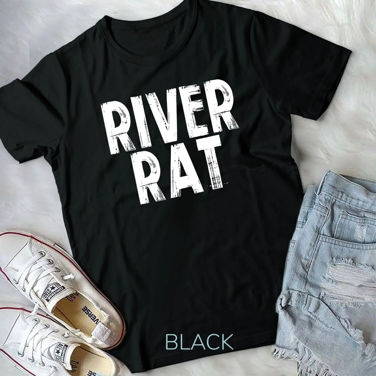 

River Rat Boat Vacation Float Vibes Summer Outdoors O-Neck Cotton T Shirt Men Casual Vintage Tees Tops Dropshipping