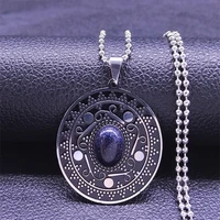 boho natural stone stainless steel necklace chain women silver color lapis lazuli pendant necklaces collares de mujer n3605s04