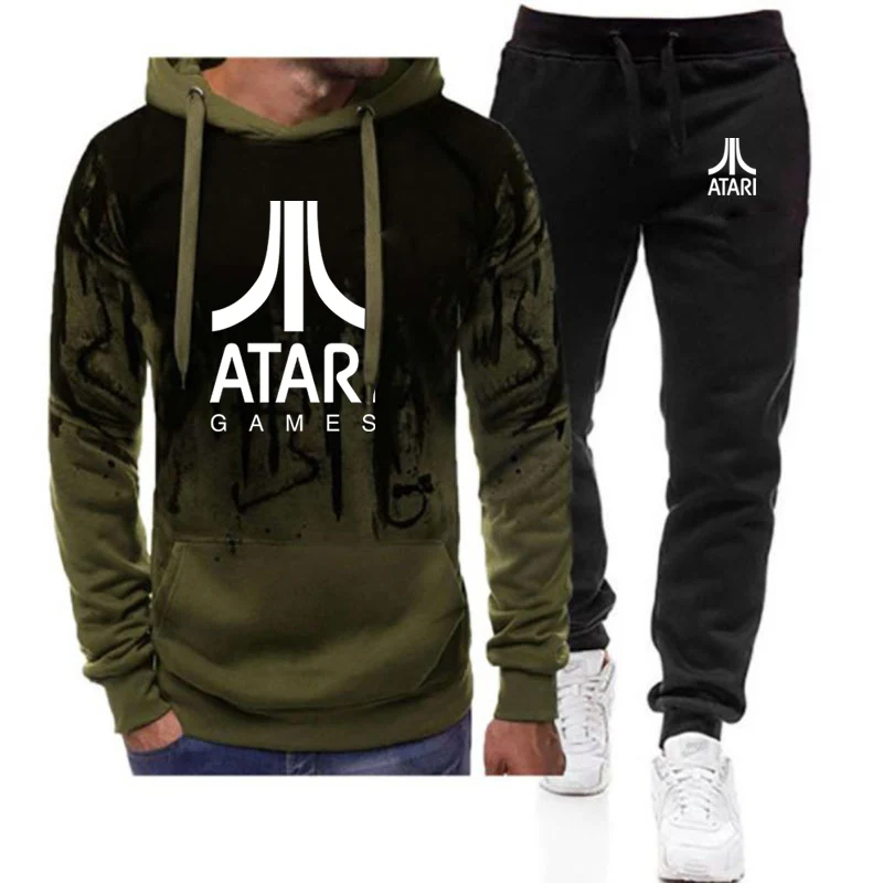 

Мужская демисезонная толстовка с капюшоном и принтом ATARI Games, спортивная куртка с градиентом и модные спортивные брюки, 2022