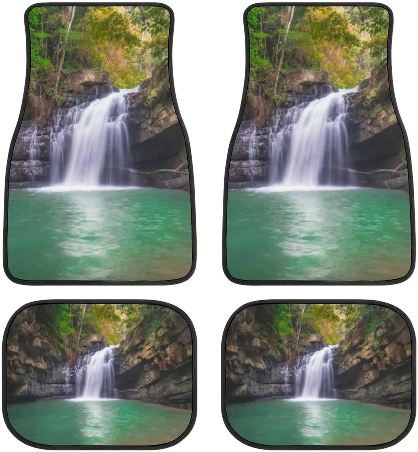 

Scenery Forest Waterfall Mountain Car Mats Universal Drive Seat Carpet Vehicle Interior Protector Mats Funny Designs All-Weather