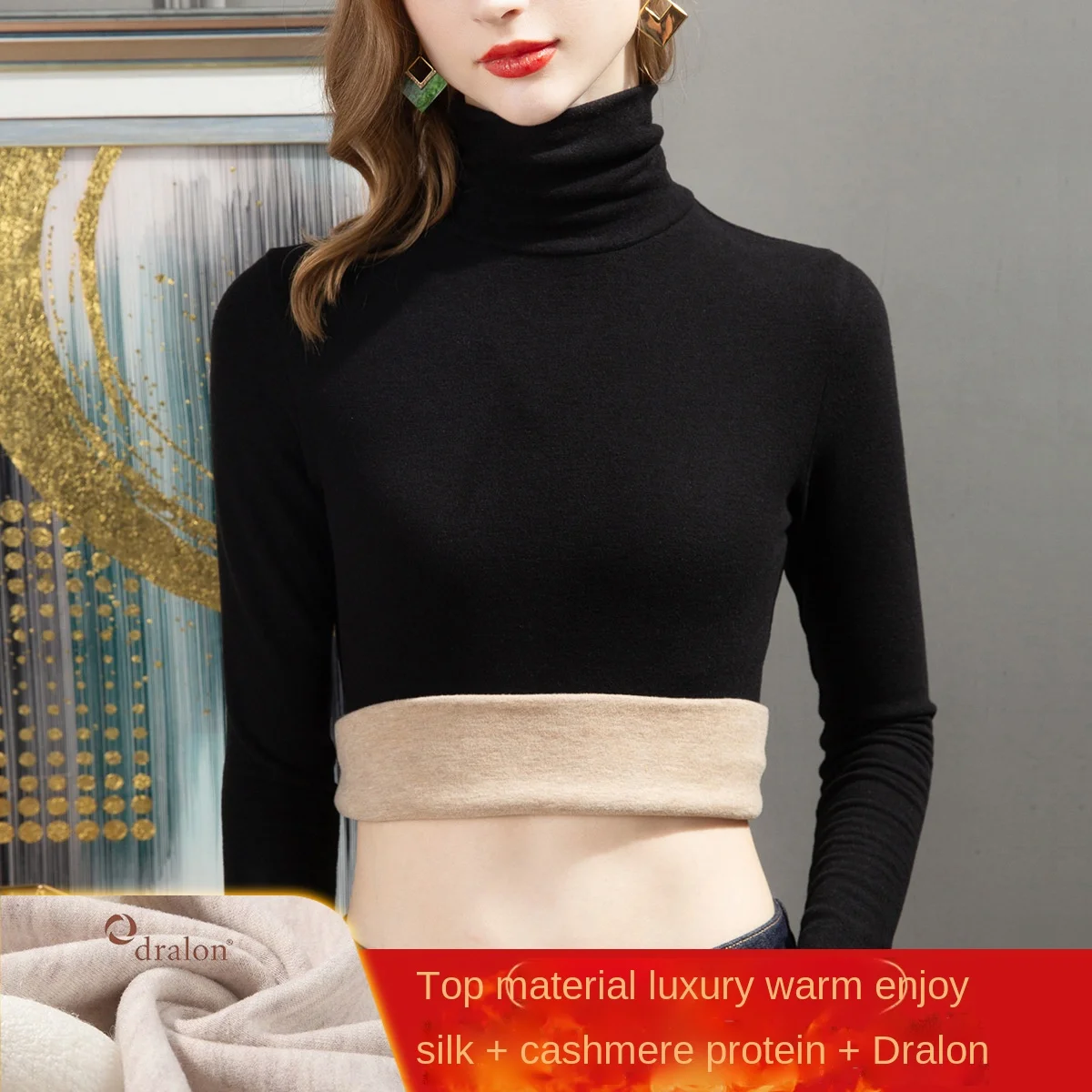 Cashmere Silk Pile Collar Bottoming Shirt Women's Autumn and Winter New Women's Clothing with German Velvet Heating Warm Top