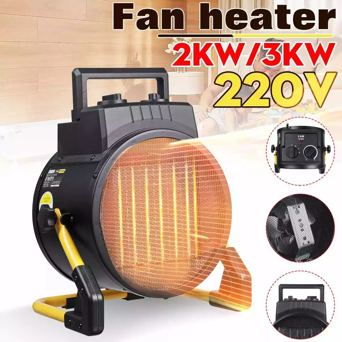 

2/3KW Fast Electric Heater Fan Mini Portable Heater Stove PTC Ceramic Warmer for Winter Household Indoor Heating Camping