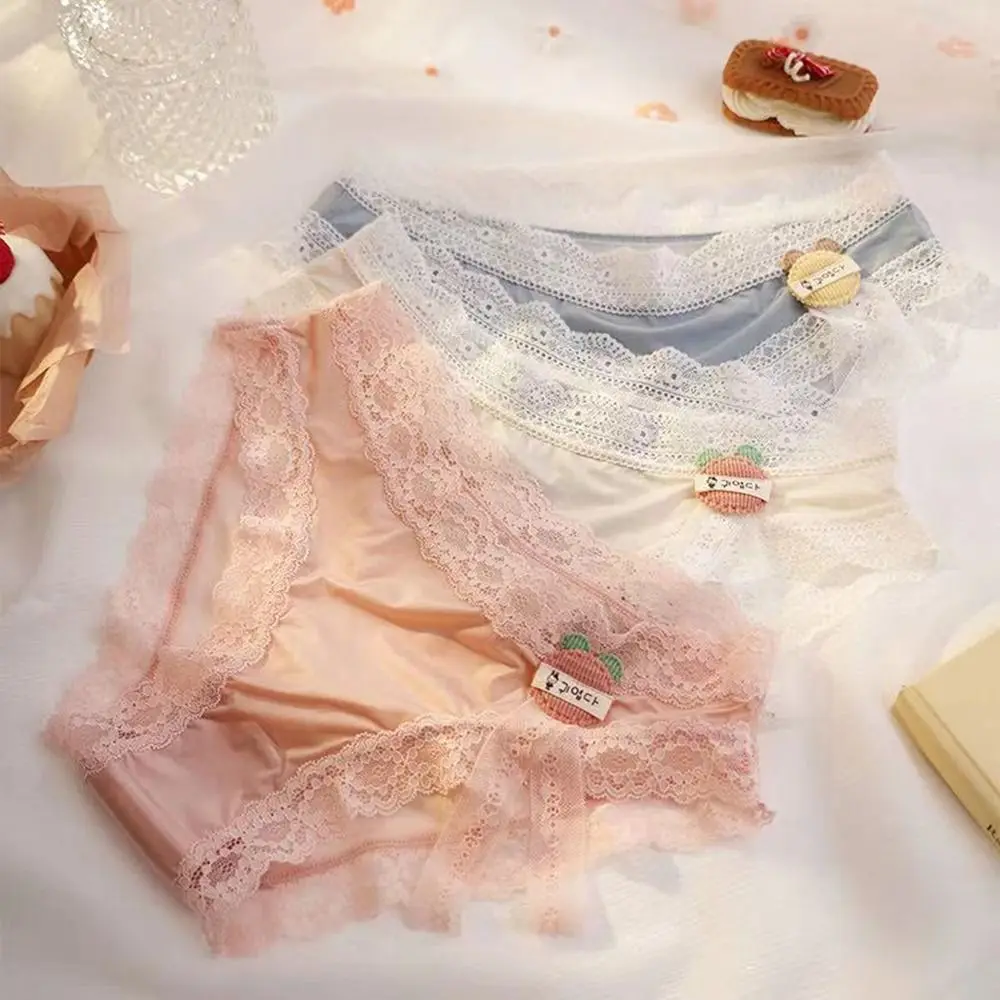 

Mesh For Women Rabbit Ears Middle Waist Underpants Briefs Women Thong Lace Panties Female Lingerie Ruffles Panties