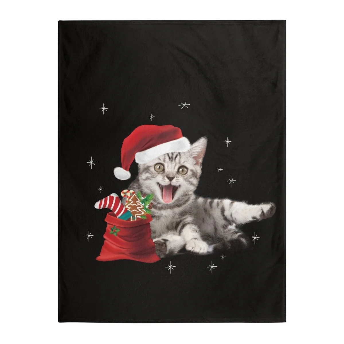 

Lovely Christmas Cat Theme Print Long Blanket Coral Velvet Warm Multi-Functional Cape Blanket Pattern Customization