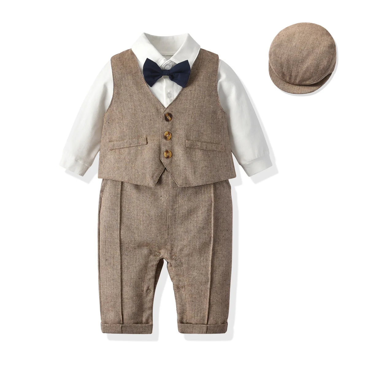 Baby Boys Gentleman Outfits Suits Clothing Spring and Autumn Children One-Piece Rompers Jacket Hat Suit Baby Boy Clothes