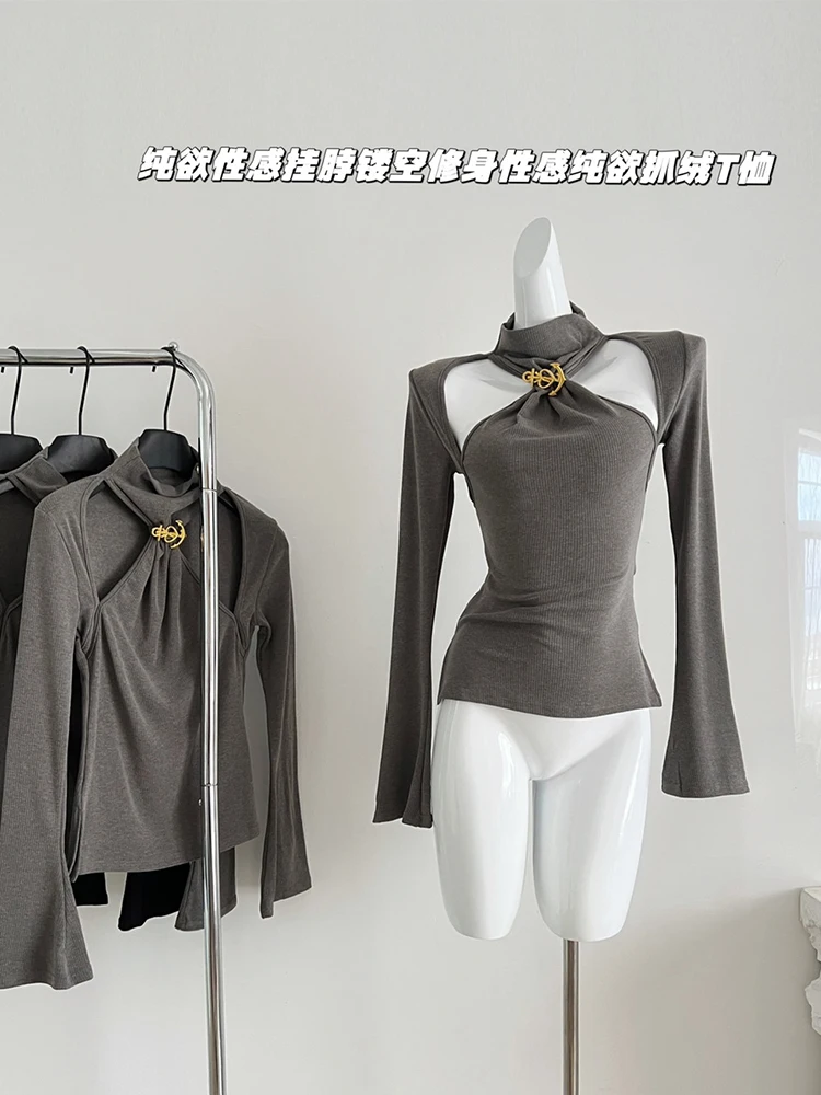 Женская ажурная футболка с длинным рукавом винтажный кроп-топ высоким