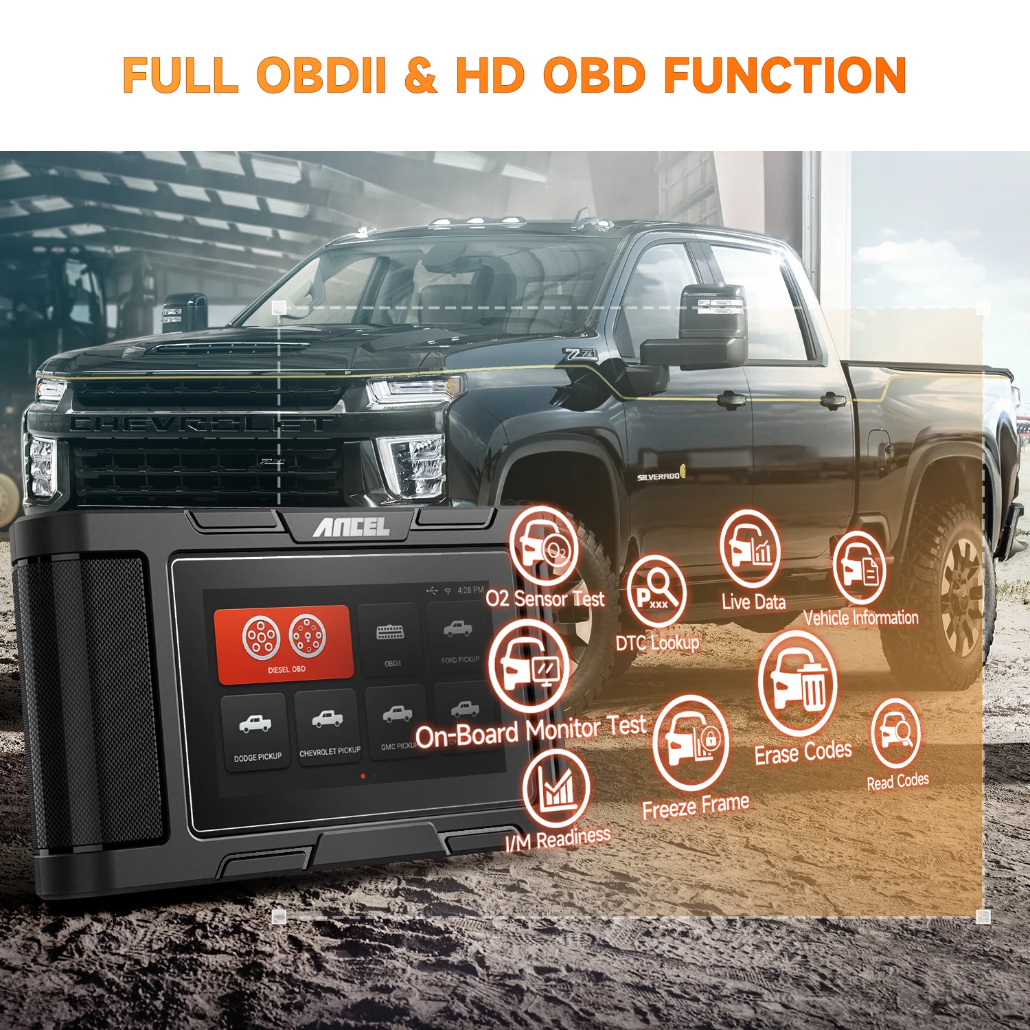 ANCEL HD3500 Пикап для тяжелых грузовиков OBD2 сканер Все системы диагностики Ford Dodge GMC