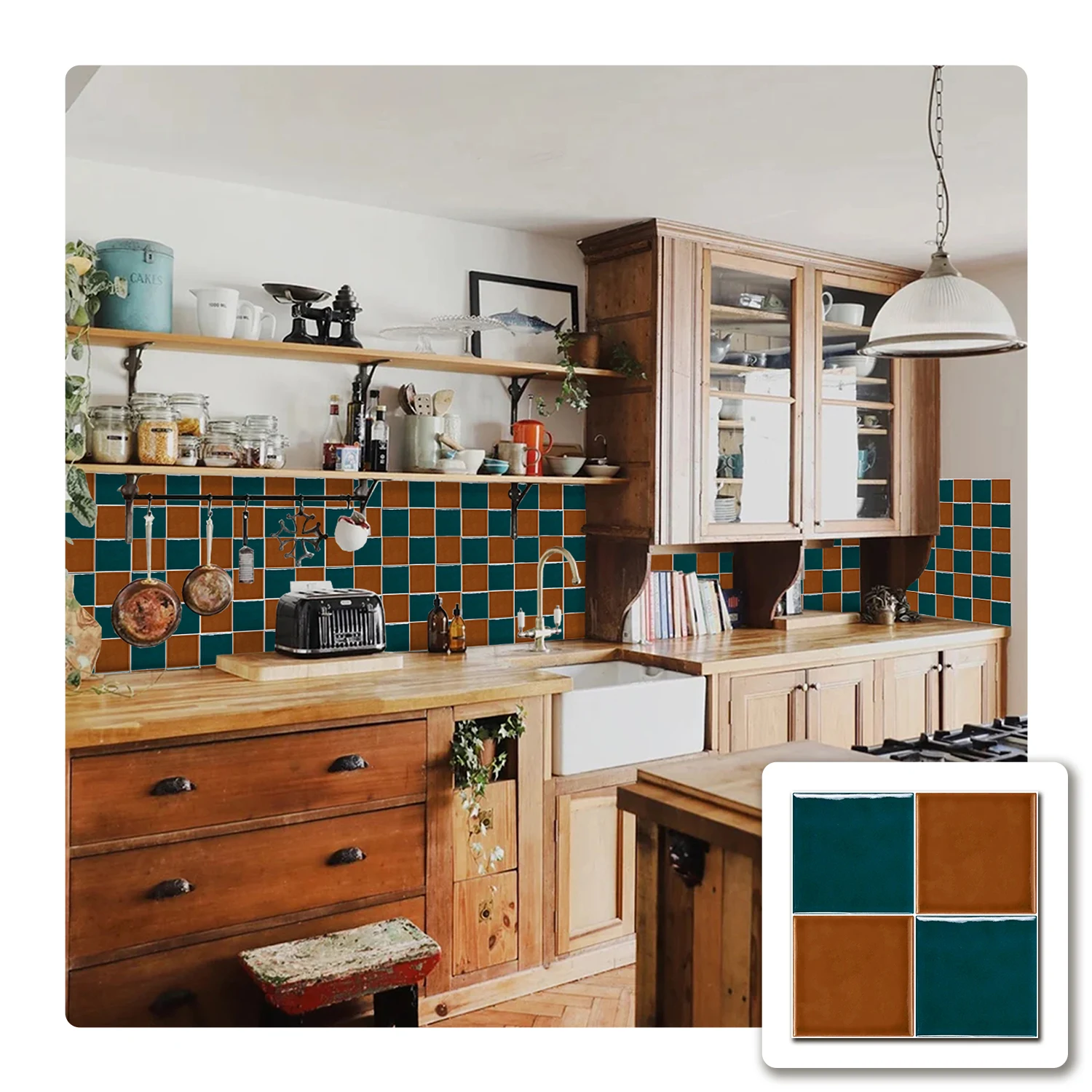 

10 Pieces Peel And Stick Retro Tile Stickers Waterproof Bathroom Decor Creative Square Wall Sticker Multi-Color Splicing Decals