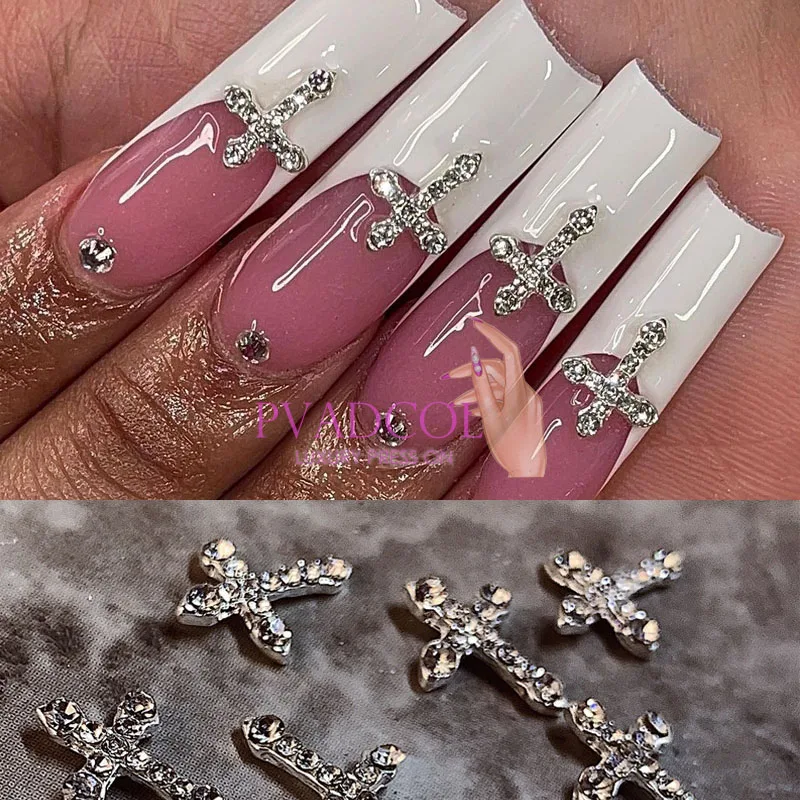 

3D Nail Art Charms Crystal Rhinestone Cross Nail Metal Alloy Decorations Accessories Manicure Tool Press On Nails