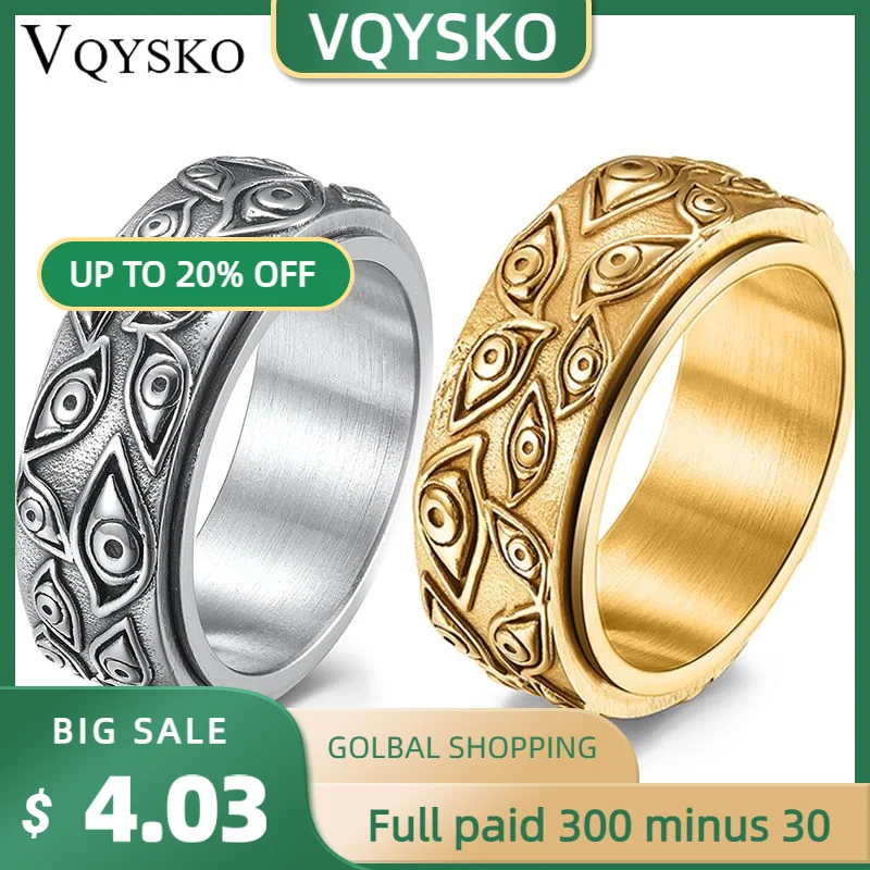 

VQYSKO Eye of God Titanium Steel ring Rotatable ring Decompression Matching Stainless Steel Promise Ring Trendy Best Friend Gift