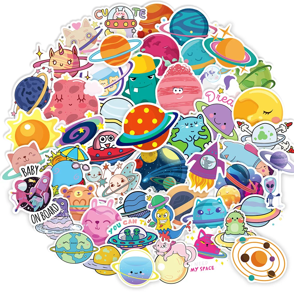 

10/30/50pcs Outer Space Planet Cartoon Stickers Scrapbook Laptop Guitar Luggage Phone Car Motorcycle Waterproof Sticker Kid Toy
