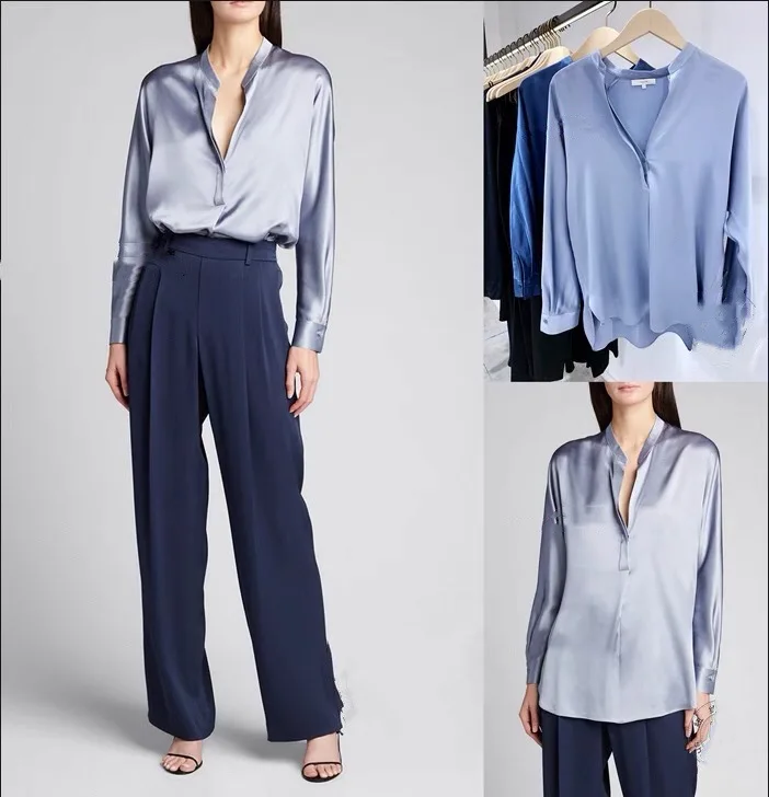 

Women Solid Color Long Sleeve Blouse Fashion Simple V-Neck Spring New 2022 Female Elegant All-Match Shirt Tops