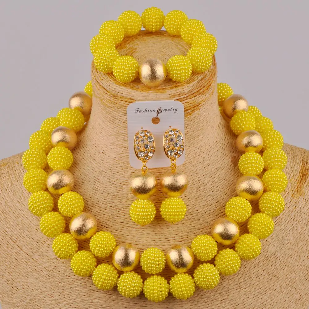 

Модное Африканское свадебное ожерелье, желтые африканские бусы, ювелирный набор, имитация жемчуга