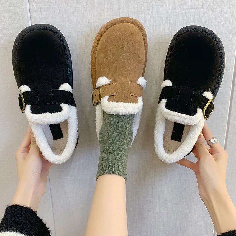 

Лоферы женские без застежки, повседневные кроссовки с закрытым носком, с круглым носком, на шнуровке, с мехом, Осень-зима