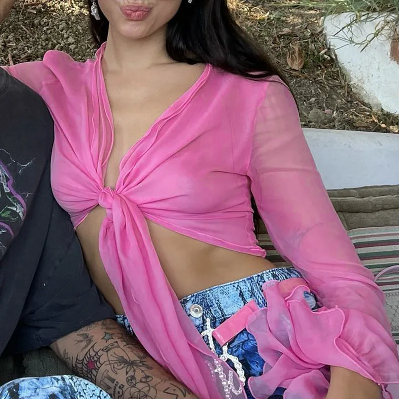 Spring and Summer Fashion Womens New Solid Color One-shoulder Long-sleeved Low-cut Waist and Navel Casual T-shirt for Women