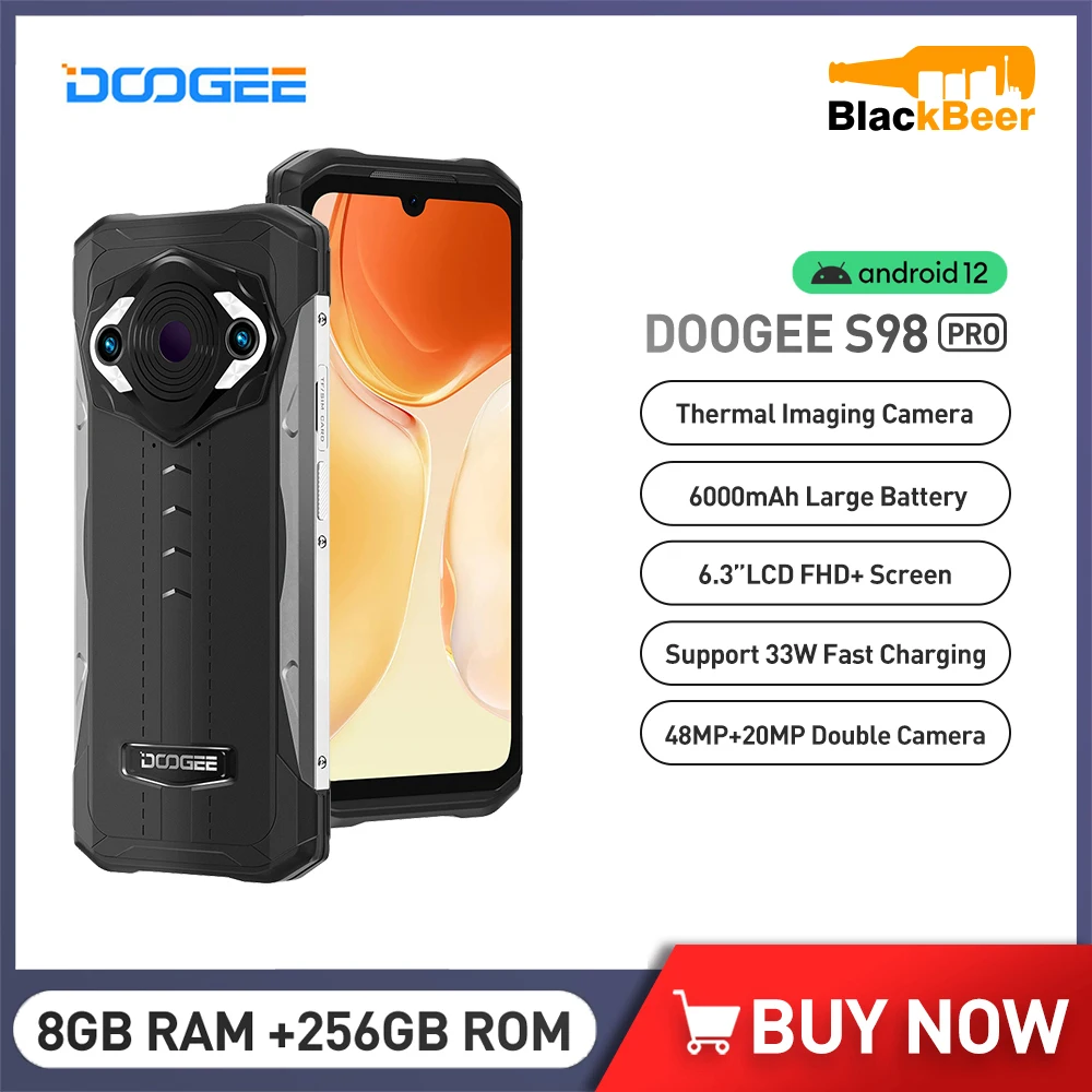 

DOOGEE S98 Pro Android 12 Cellphones IP68 Rugged 6.3" Mobile Phone Helio G96 8GB+256GB Smartphone Thermal Imaging Camera 6000mAh
