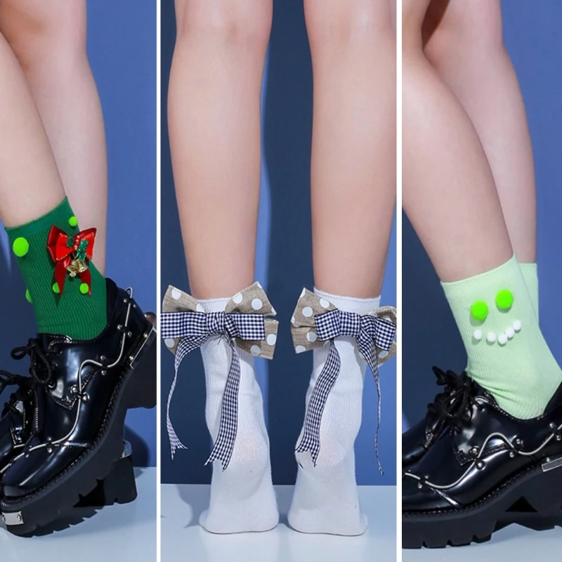 

Рождественские женские зимние теплые носки, милые Дизайнерские теплые носки с бантом, толстые теплые чулки, подарок для девочек и детей