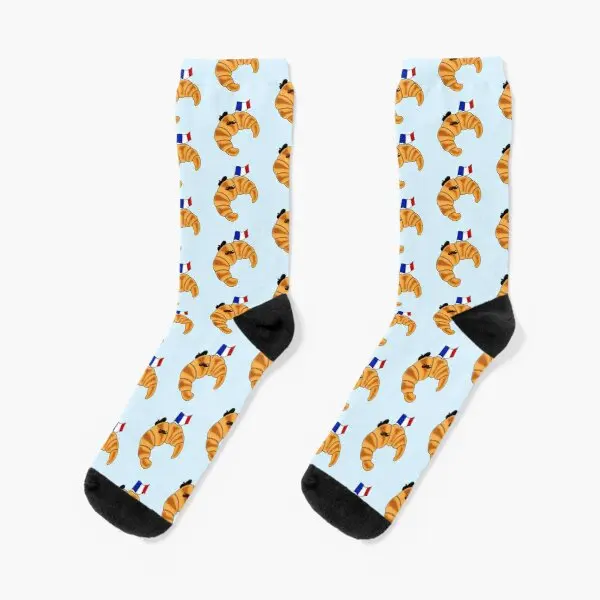 

French Croissant Crew Socks Winter Comfortable Breathable Pattern Black Girls Best Ladies Cartoon Women Cute Cotton Funny