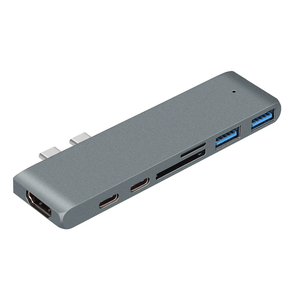 

USB 3,0 C хаб 7 в 1, хаб с двойным адаптером Type-C, соединитель USB C, 4K, HD, кардридер SD/TF, адаптер для Macbook Pro