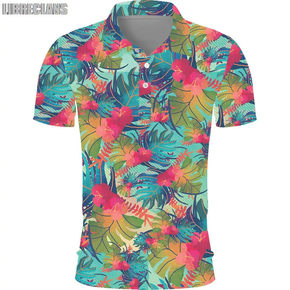 Мужская рубашка-поло с цветочным принтом летняя новая мужская короткими