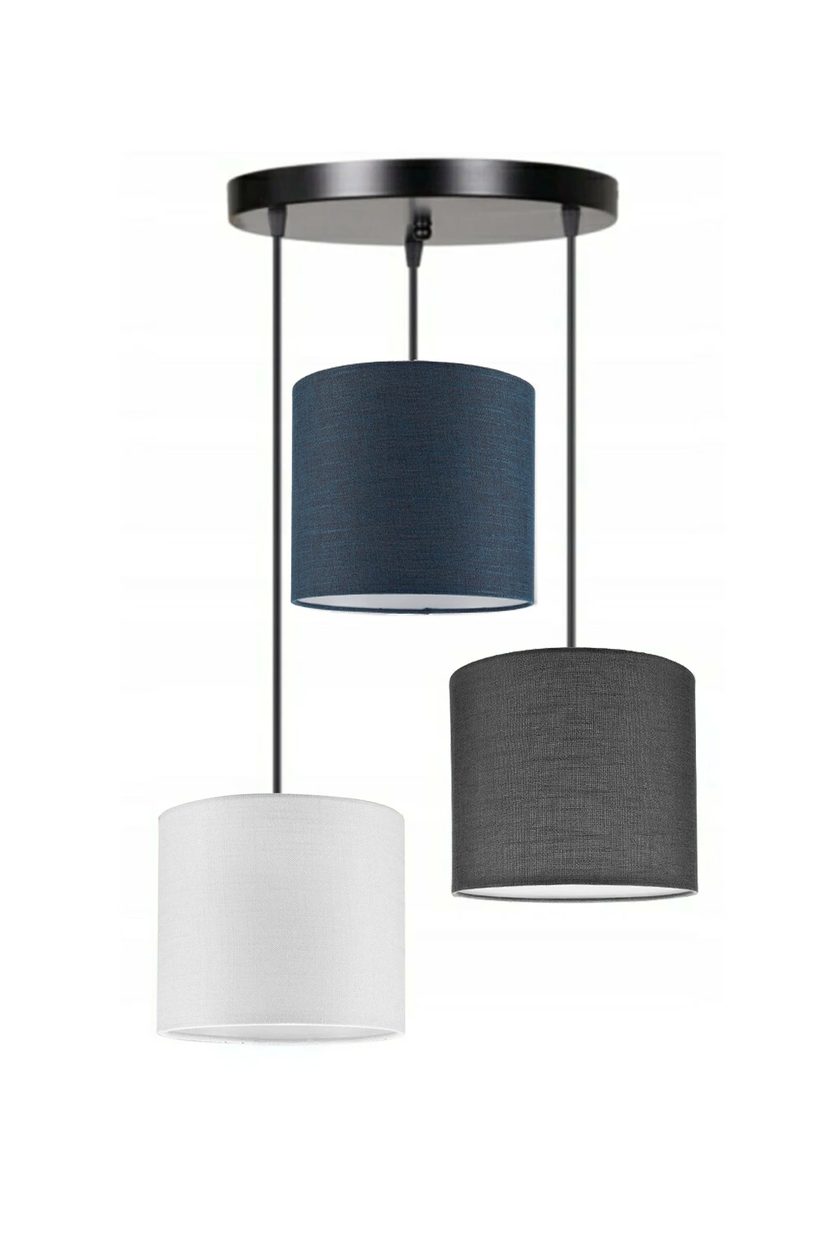 3 Heads White Navy Blue Dark Gray Cylinder Fabric Lampshade Pendant Lamp Chandelier Modern Decorative Design Home Hotel Office