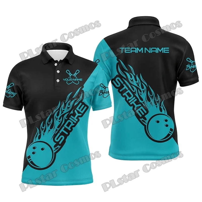 Fashion Bowling Good Ball Blue Personalized Name 3D Printed Polo Shirt Summer Unisex Street Wear Casual Short Sleeve Polo Shirt