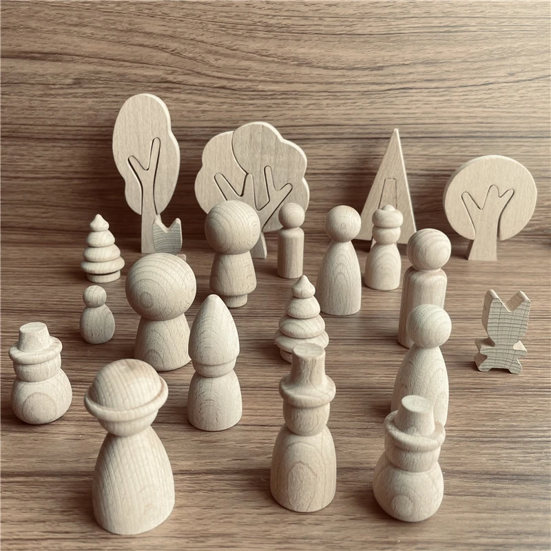 

Beech Unfinished People DIY Painting Wooden Peg Dolls Trees Creative Sensory Toys Blocks Educationals Toys for Arts and Crafts