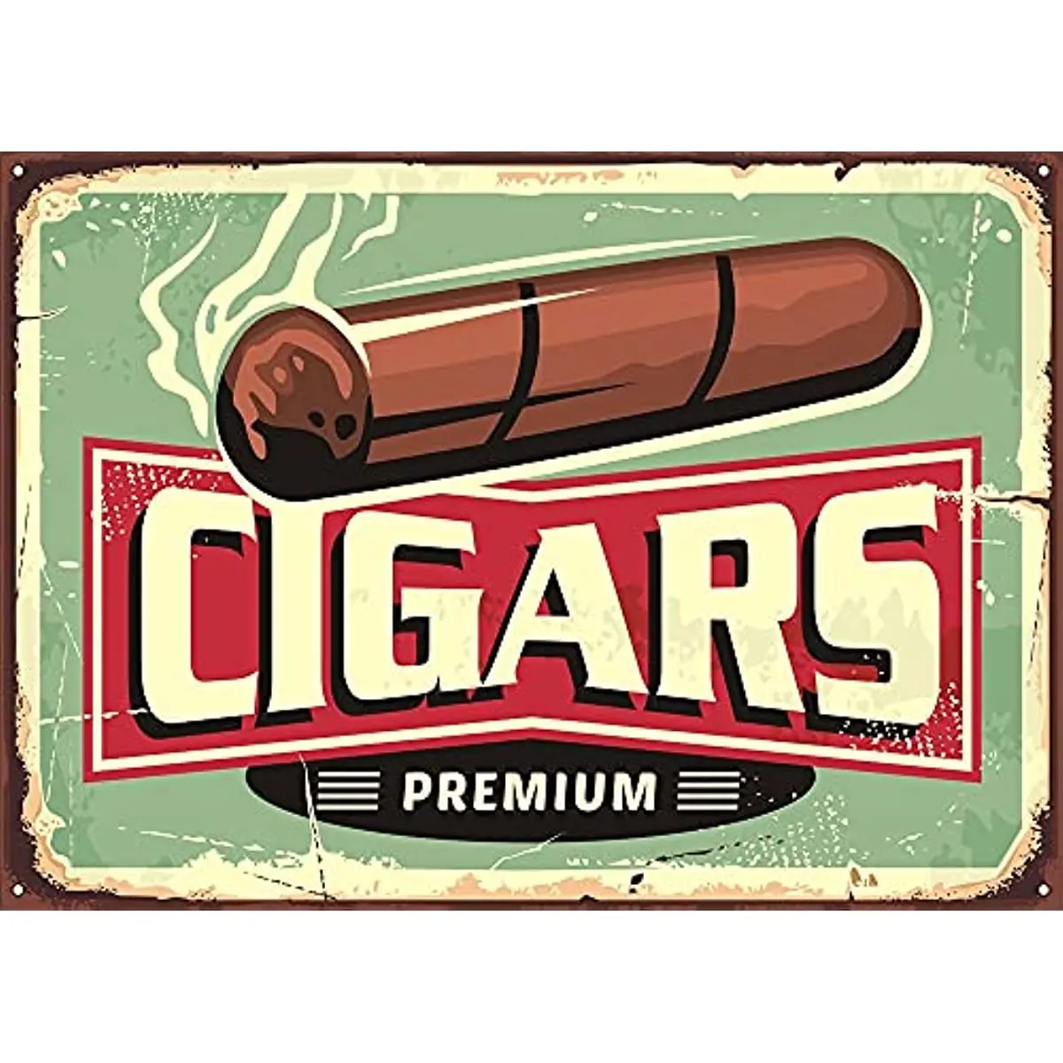 

Vintage Poster Layout with Cuban Cigar on Old Metal Background. Tin Signs Wall Plaque Retro Club Pub bar Poster Decor