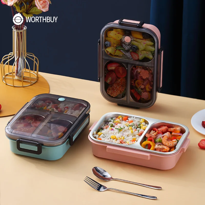

WORTHBUY Kid's Lunch Box With Compartments 18/8 Stainless Steel Food Container Portable Leak-Proof Bento Box School Food Box
