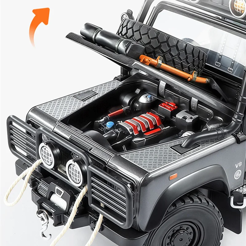 Фото 1/24 Land Range Rover Defender 110 Tomb LE, модель автомобиля из сплава, литье под давлением, металлические внедорожники, модель автомобиля, звуковой свет, детские игрушки, подарок №5