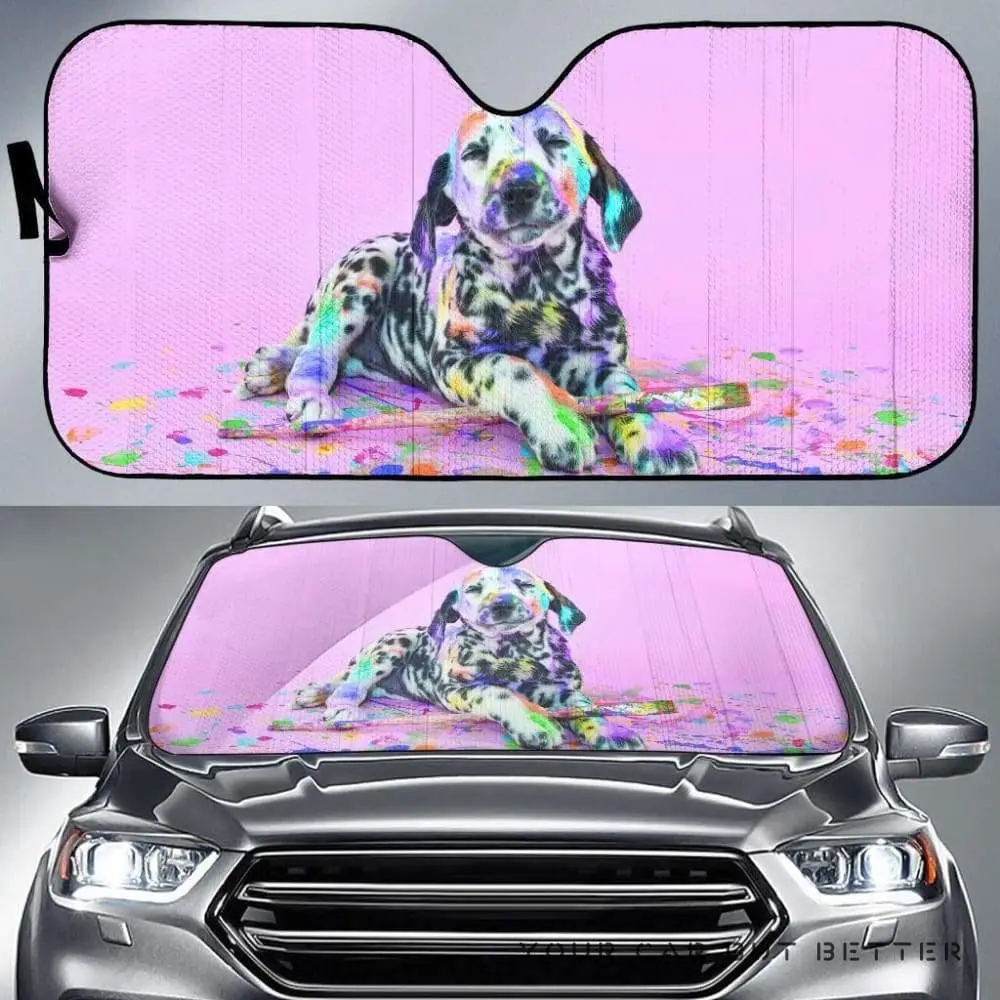 

Naughty Dalmatian Puppy Dog Watercolor Image Print Car Sunshade, Dalmatian Puppy Dog with Colorful Watercolor Auto Sun Shade, Wi
