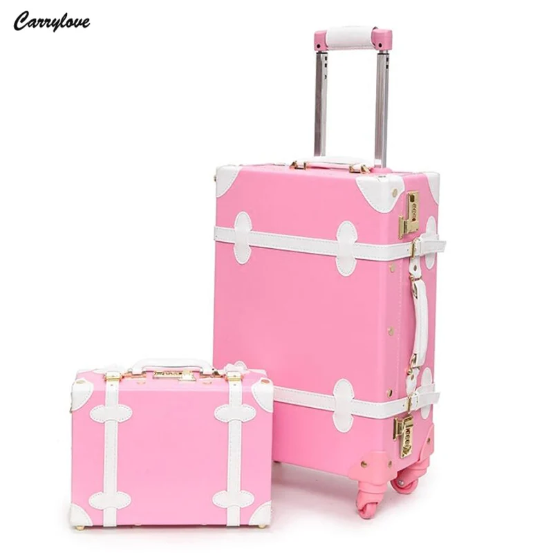 

Carrylove 20"22"24"26" Inch Women Retro Leather Trolley Luggage Spinner Vintage Suitcase Set For Traveling