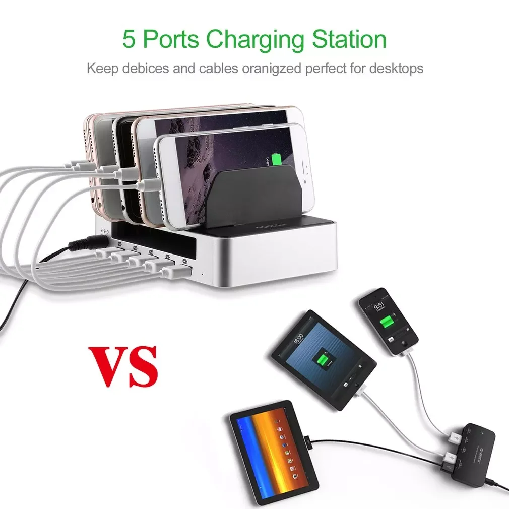 

NEW2023 5 Ports Usb Charging Station Detachable Usb Desktop Charger Stand Holder Fast Charger For Mobile Tablet