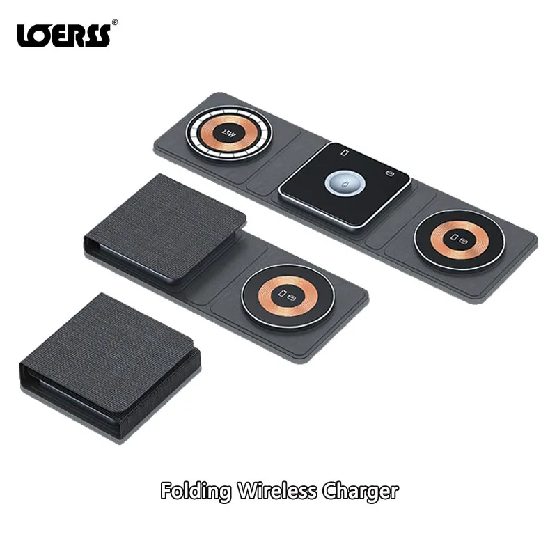

LOERSS 3 in 1 Magnetic Wireless Foldable Charger for iPhone 14 13 12 11 XS iWatch Airpod 15W Portable Fast Charging Dock Station