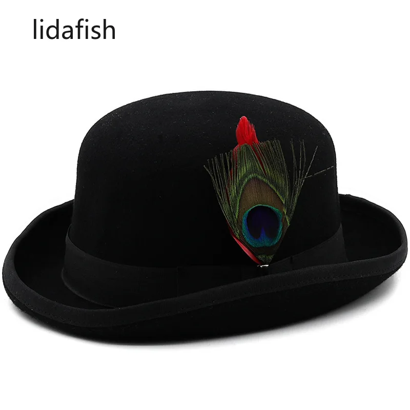 

Lidafish мужская шляпа-котелок с свиным пирогом из 100% шерсти, Мужские фетровые шляпы джаз, модные шляпы для вечевечерние, официальная церковная ...