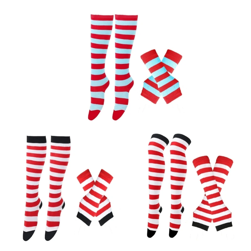 

Thigh High Socks For Women Striped Stockings Over Knee Thigh High Stockings Arm Sleeve Gloves Fingerless Overknee Socks T8NB