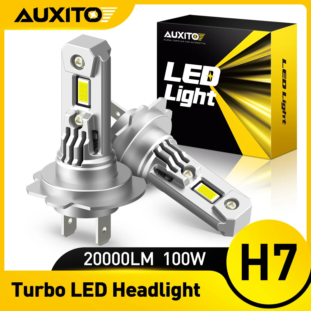 AUXITO 2Pcs H7 Turbo LED Head Lamp Bulbs 20000LM 100W High Power H7 LED Headlight CSP Chips 1:1 Mini Size Design Car Lights 12V