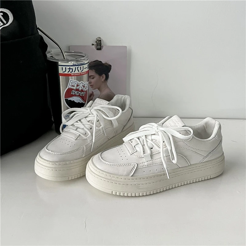 

Brand Leather Sneakers Women Platform White Woman Sports Sneakers Female Vulcanized Shoes Sneakers Casual Ladies Flats Lace Up