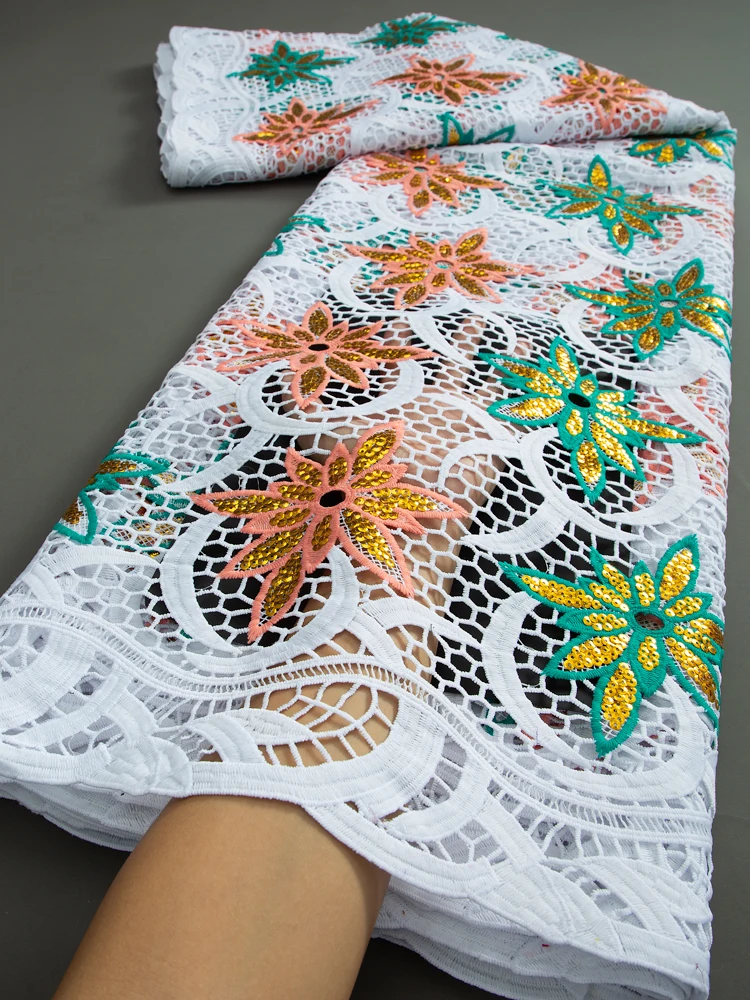 

New Bicolor French Nigerian Guipure Cord Lace 2023 2.5Yards African Water Soluble For Women Dress Wedding Party Sewing TY3247