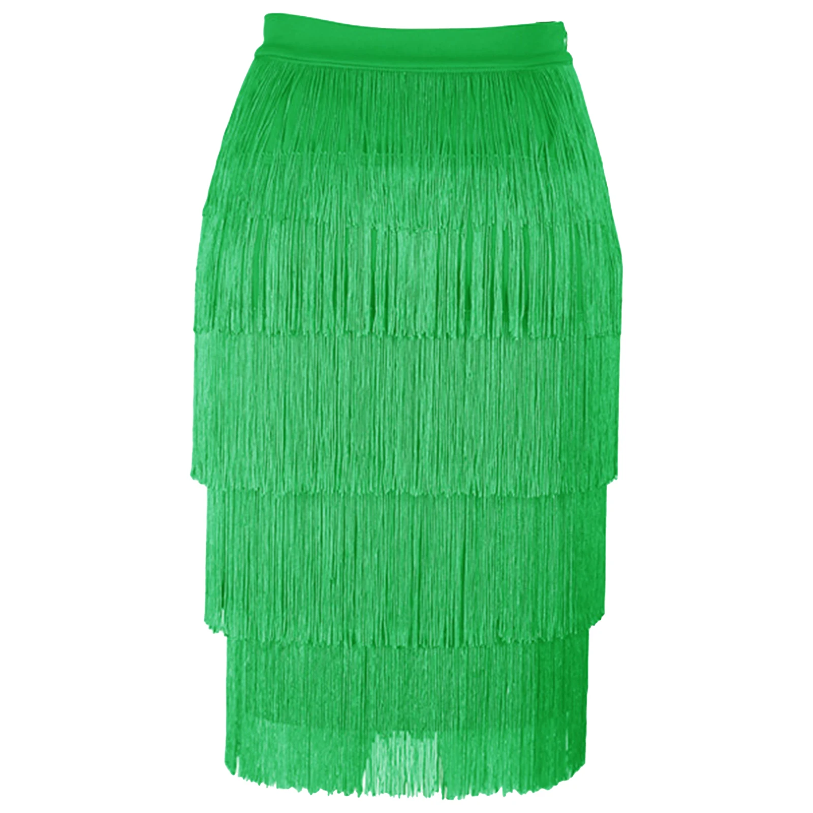 

Womens Lady High Waist Fringed Pencil Skirt Tiered Tassel Midi Skirts Clubwear Rave Party Dance Performance Clothes Solid Skirts