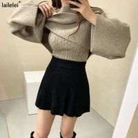 two piece knitted sweater set short pullover vest bat sleeve sweaters cloak 2pc sets korean style woolen ladies elegant top