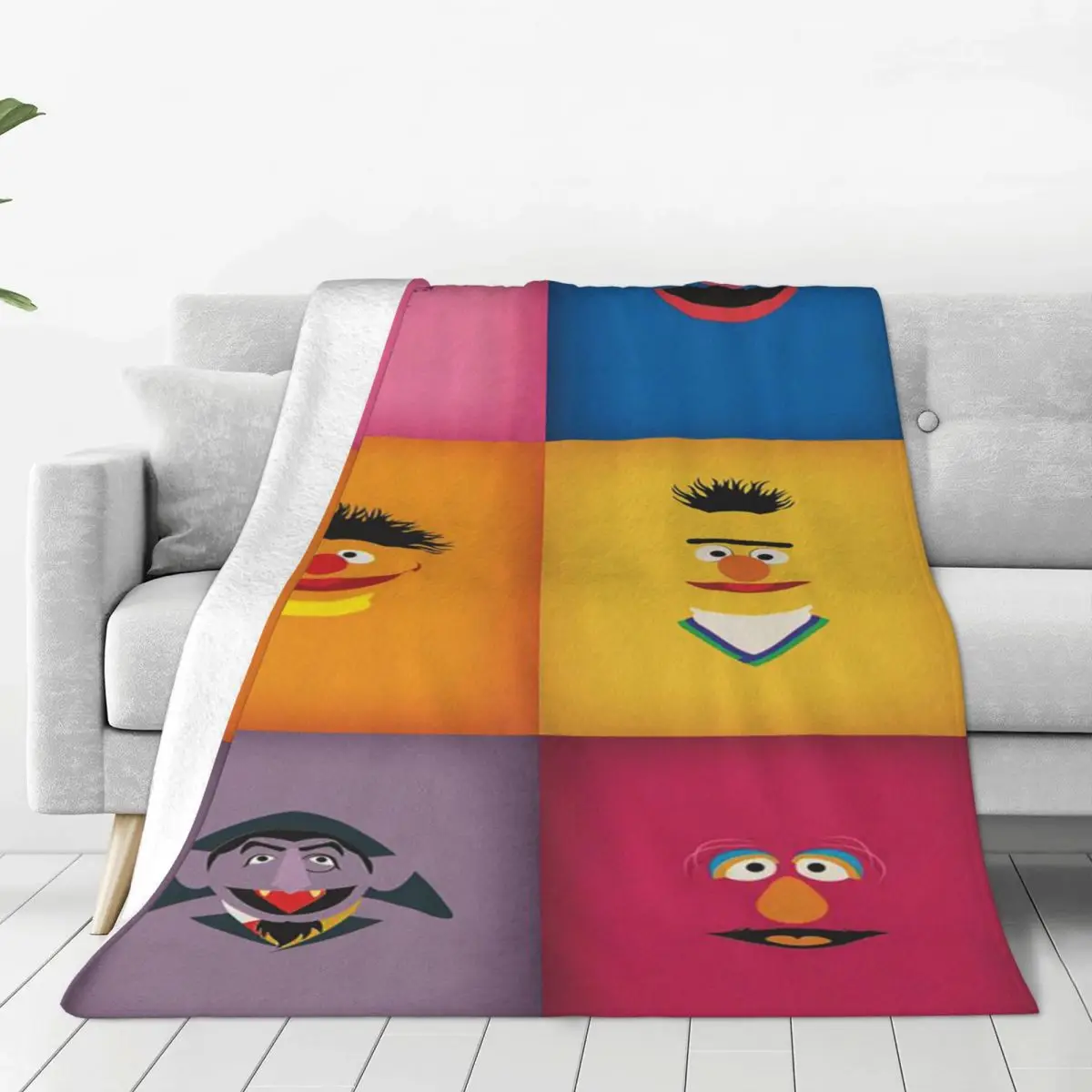 

Sesame Street Tv Cute Cartoon Blankets Fleece Summer Cookie Monster Multifunction Throw Blanket for Bed Travel Plush Thin Quilt