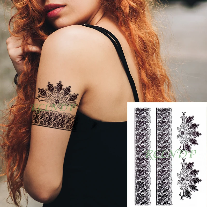 Waterproof Temporary Tattoo Sticker flower size sexy lace hanna band flash tatoo leg back arm large fake tatto for girl women |