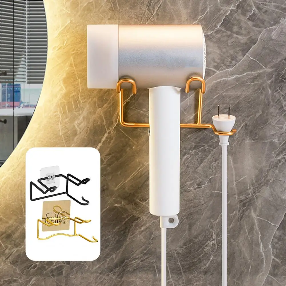 

Excellent No Punching Anti-rust Space-saving Hair Dryer Organizer Punch-free Bathroom Hair Dryer Rack Household Supplies