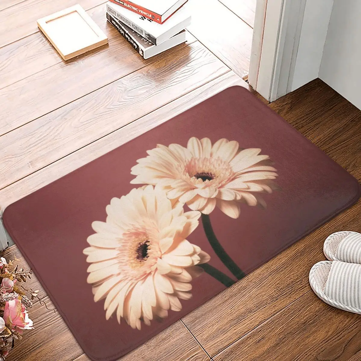 Гербера ромашки розовый цветок Придверный коврик нескользящий для кухни входа в