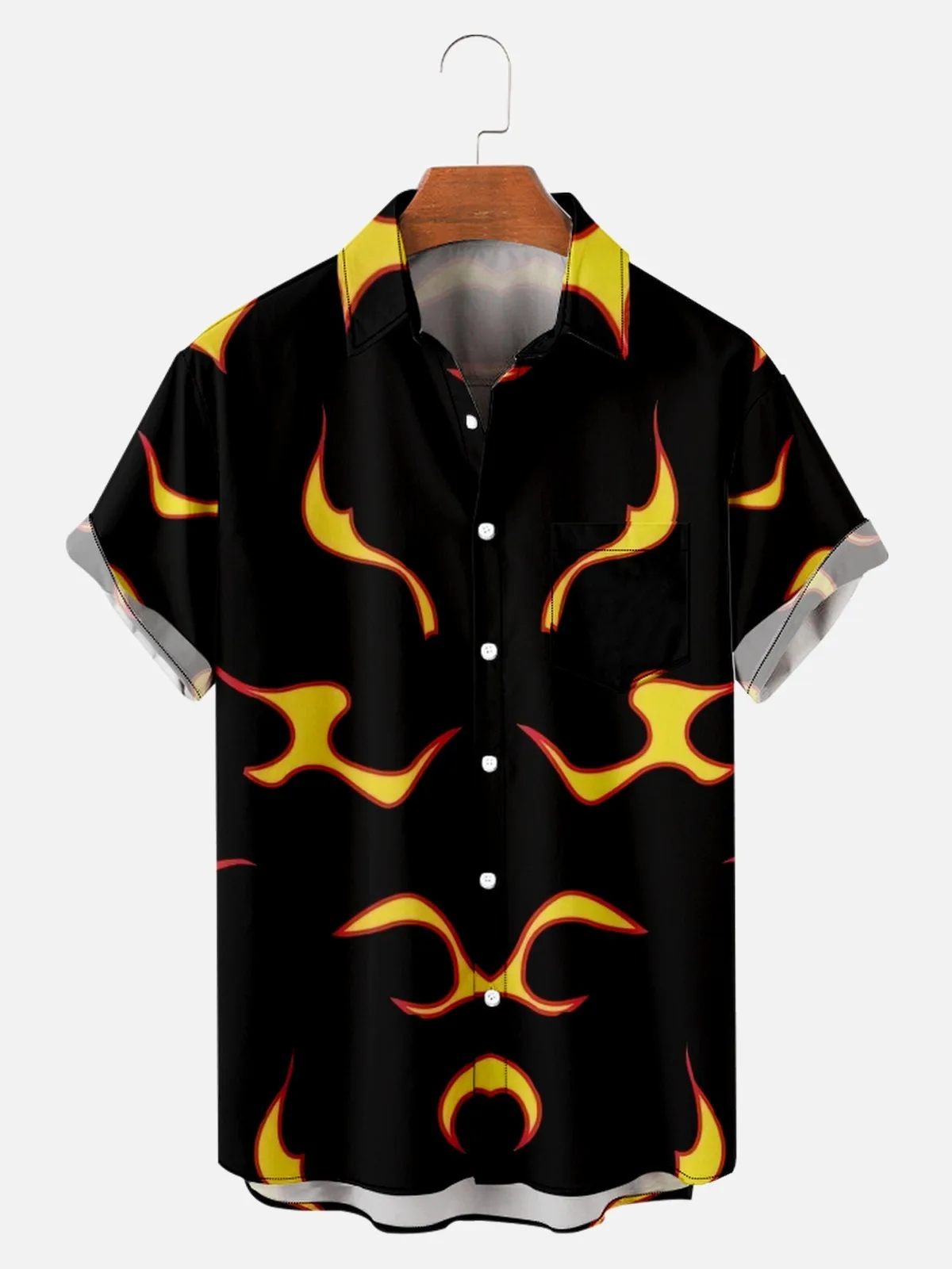 2022 Creative Flame Element 3D Digital Printing T-Shirt Men's Trend Loose Shirt Men's Top One Button High Quality Beach Clothing
