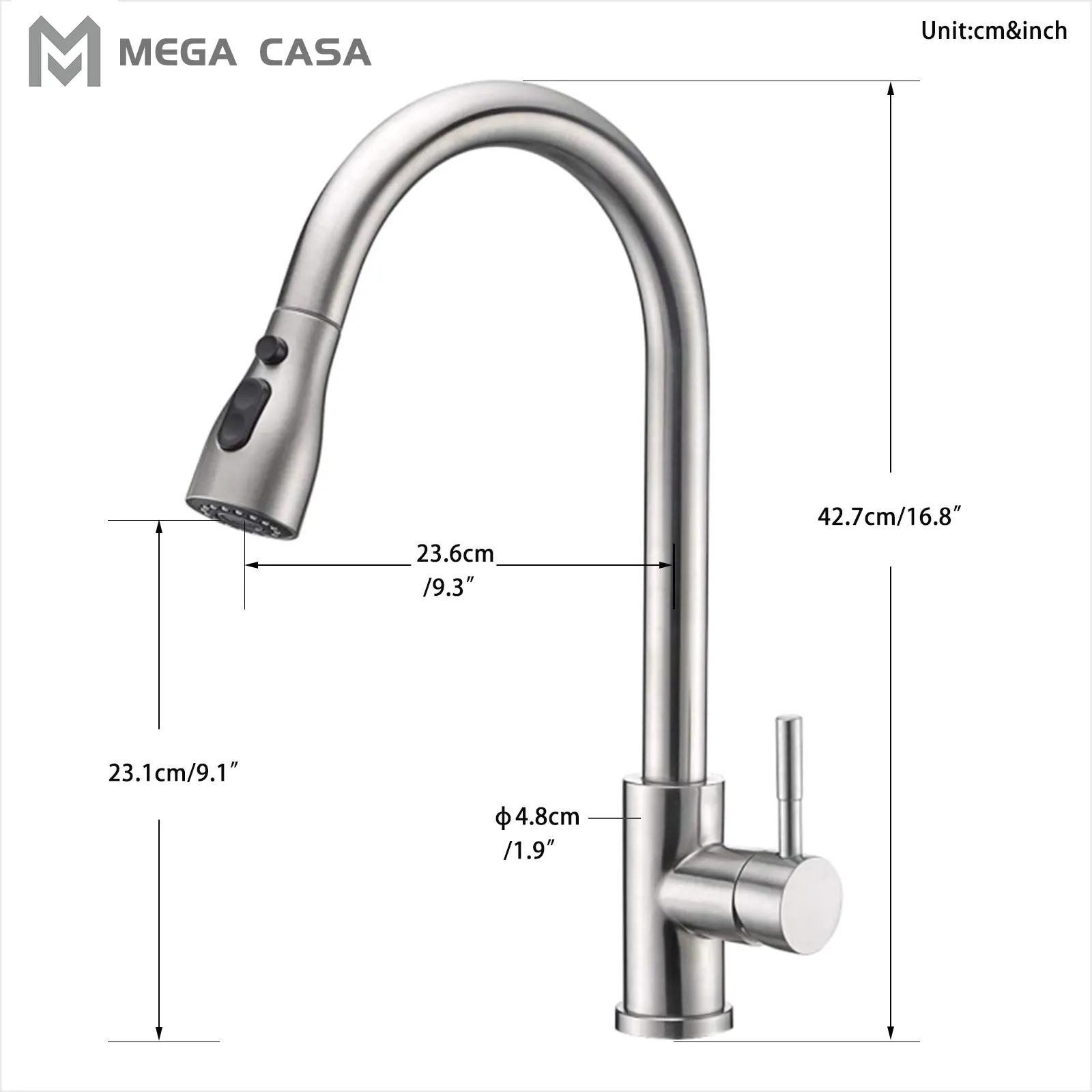 Кухонный смеситель из матового никеля выдвижной кран на раковину Поворот 360